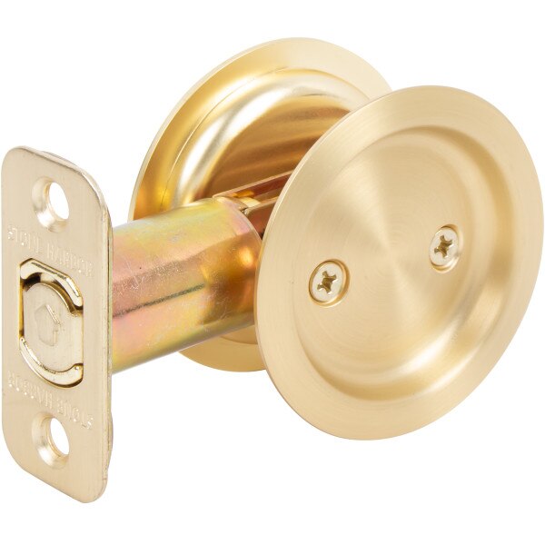 Round Pocket Door Lock Passage with 23/8" Latch Satin Brass