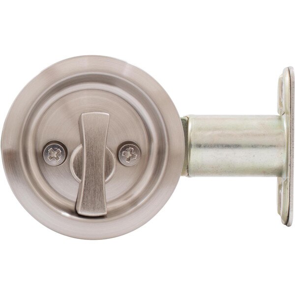 Round Pocket Door Lock Privacy with 2-3/4 Latch - Satin Nickel