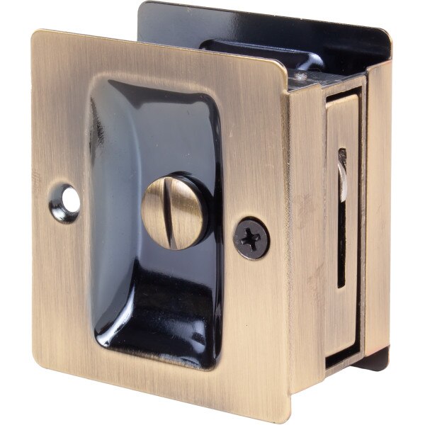 Premium Square Pocket Door Lock Privacy Antique Brass 5080