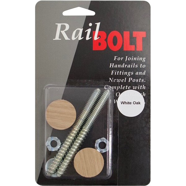 Rail Bolt Rail to Newel Post Fastner with White Oak Wood Plug 2/pk