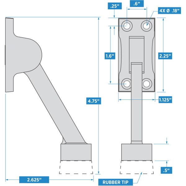 SPB5878 4" Commercial Grade Brass Kickdown Door Stop Satin Chrome